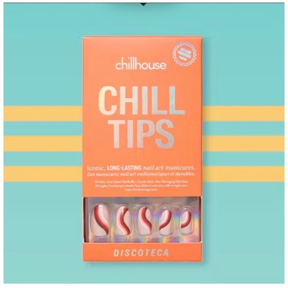 Chillhouse Chill Tips Discoteca Press-On Nail Art Manicure Kit 24 Nails Red Wavy
